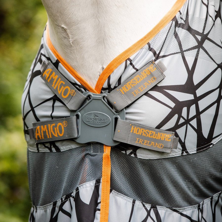 Horseware - Amigo CamoFly Plus Insektdækken m. aftagelig hals - Grå/Orange - animondo.dk - AFRRK1 - J5S0 - 60
