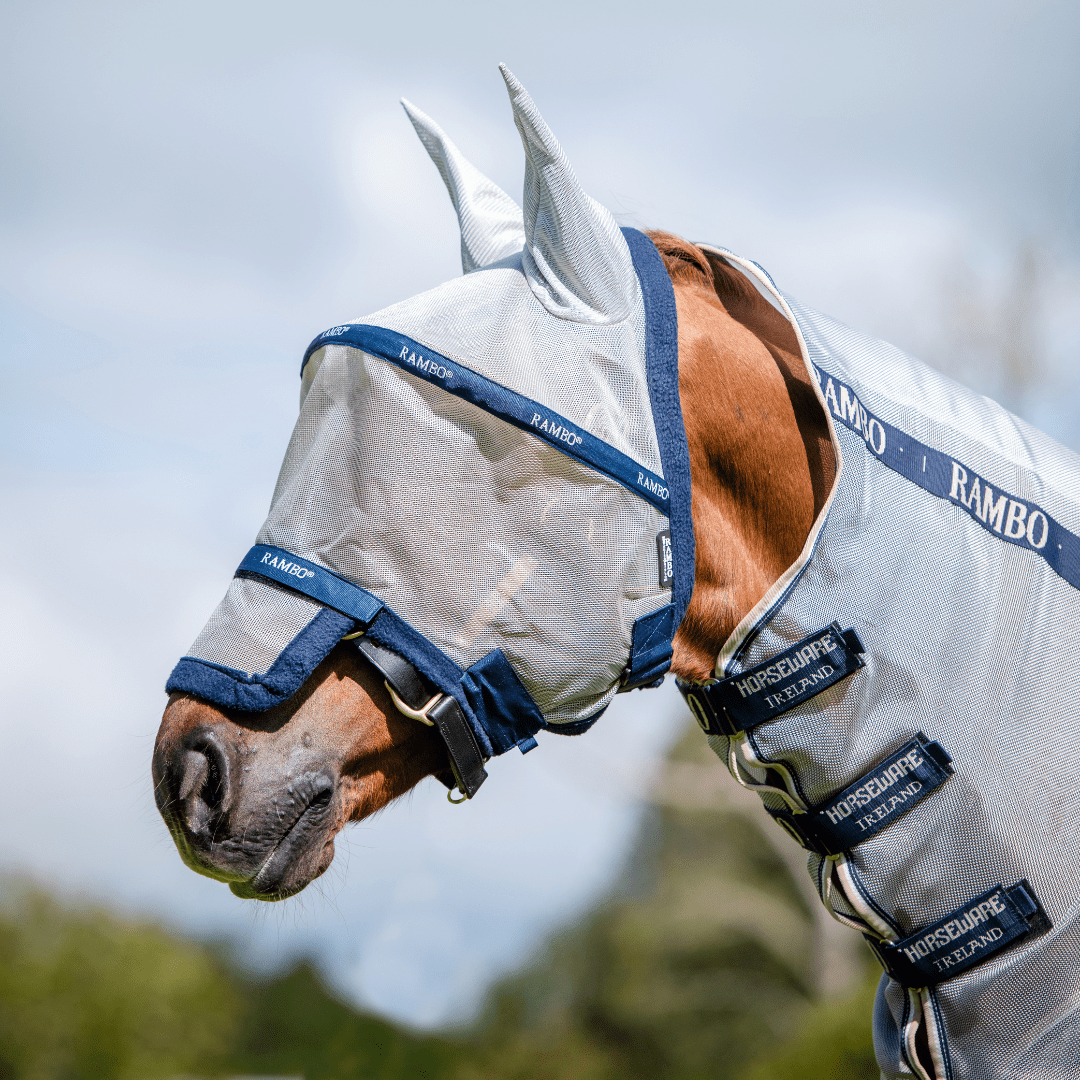 Horseware - Rambo Fluemaske - Sølv/Navy - animondo.dk - DMAF15 - IB00 - SP