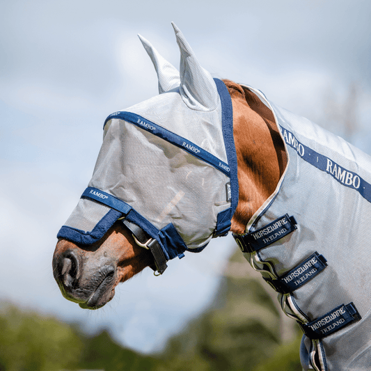 Horseware - Rambo Fluemaske - Sølv/Navy - animondo.dk - DMAF15 - IB00 - SP